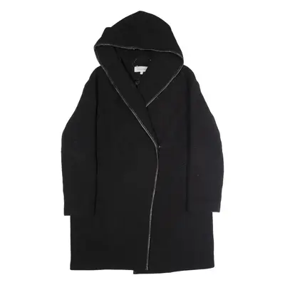 CALVIN KLEIN Womens Overcoat Coat Black Knit Wool Hooded UK 18