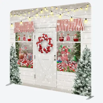 Aperturee Candy Store Christmas Tree Tension Fabric Backdrop - Aperturee