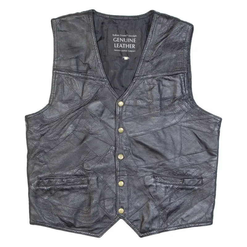 Mens Blazer Waistcoat Black Leather M
