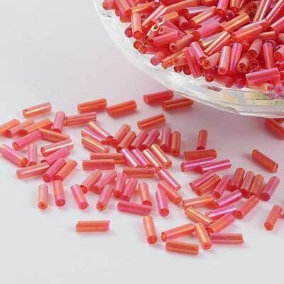 Transparent Colours Rainbow Glass Bugle Beads