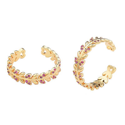 Cubic Zirconia Olive Leaf Wrap Open Cuff Ring