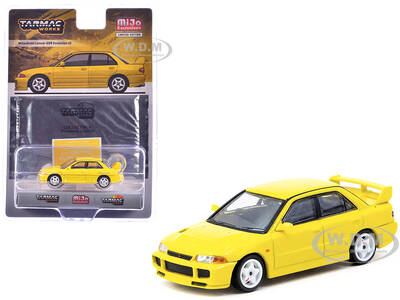 Mitsubishi Lancer GSR Evolution III RHD (Right Hand Drive) Yellow with Tarmac Cards Global64 Series 1/64 Diecast Model by Tar...