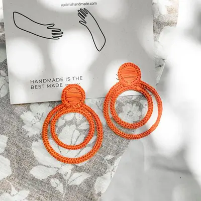 Iris Orange Earrings - Handmade Iraca Palm Earrings | Color: orange