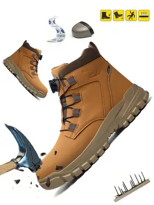 Men's High Top Automatic Buckle Safety Boots, Steel Toe Shoe, 2024 Fall Steel Toe Trainers, Casual Comfortable Breathable Wor...