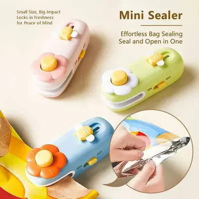 New Flower-Decorated 2-in-1 Sealer and Cutter Portable and compact heat-sealing device ideal for snacks Adorable resealable p...