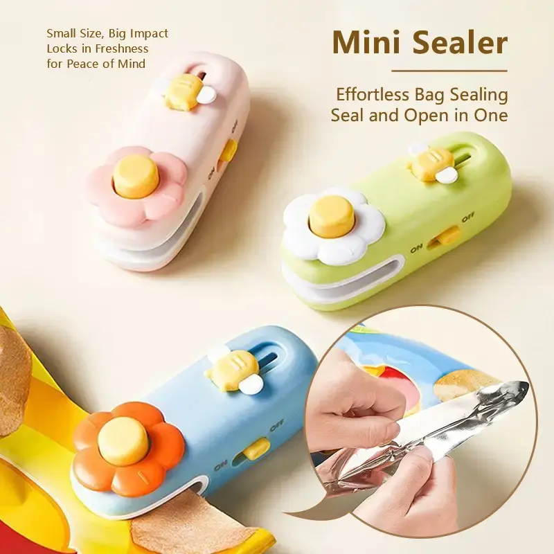 New Flower-Decorated 2-in-1 Sealer and Cutter Portable and compact heat-sealing device ideal for snacks Adorable resealable p...