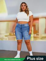 【plus Size】 Pocket Raw Hem Denim Shorts, Casual Basic Button Fly Shorts for Summer, Women's Bottoms for Daily Wear, Women...