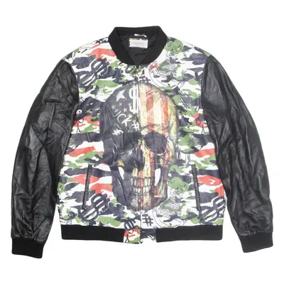 LEVINSON Skull Print Real Soft Leather USA Jacket Black Camouflage Mens XL