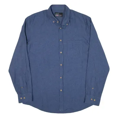 THOMPSON Mens Plain Shirt Blue Long Sleeve L