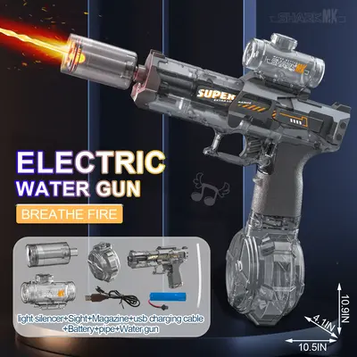 Tinhowder Powerful Electric Water Gun, Automatic Squirt Gun with Glowing Realistic Muzzle, 320cc High Capacity, Up to 32 FT ...