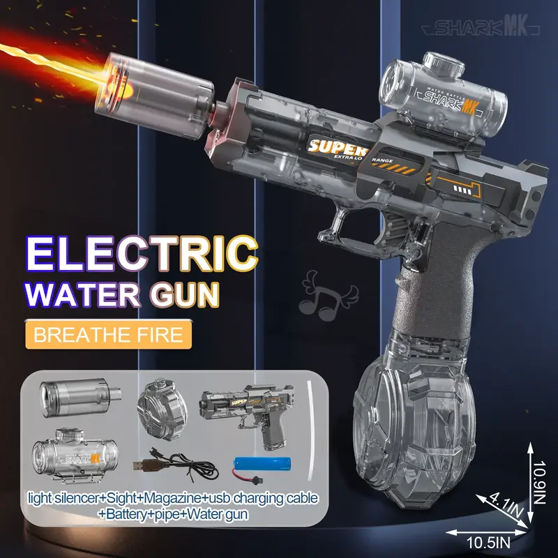 Tinhowder Powerful Electric Water Gun, Automatic Squirt Gun with Glowing Realistic Muzzle, 320cc High Capacity,  Up to 32 FT ...