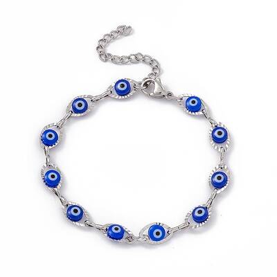 304 Stainless Steel Horse Eye Link Chain Bracelet with Resin Evil Eye Beaded for Women