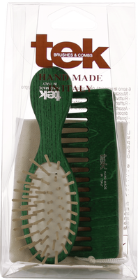 Tek - Purse kit: small oval green brush and comb with cotton pouch