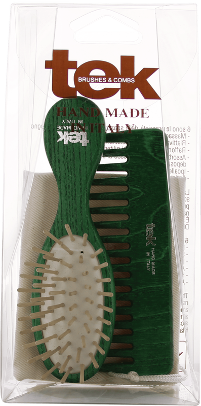 Tek - Purse kit: small oval green brush and comb with cotton pouch