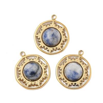 304 Stainless Steel Pave Natural Sodalite Pendants
