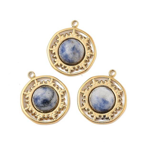 304 Stainless Steel Pave Natural Sodalite Pendants