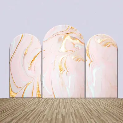 Artistic Pink Gold Marble Texture Arch Backdrop Kit - Aperturee