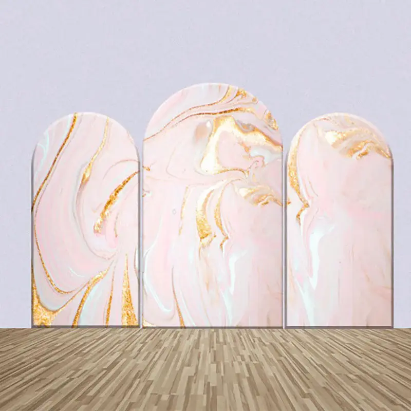 Artistic Pink Gold Marble Texture Arch Backdrop Kit - Aperturee