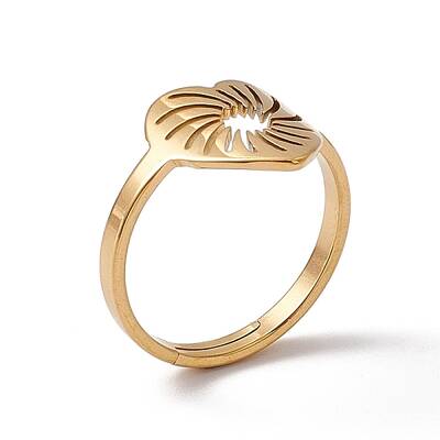 Ion Plating(IP) 201 Stainless Steel Hollow Out Heart Adjustable Ring for Women