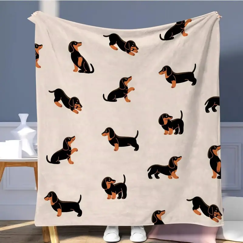 Cute Cartoon Dachshund Pattern Blanket, 1/2 Counts Soft Comfortable Throw Blanket, Lightweight Warm Napping Blanket for Home ...