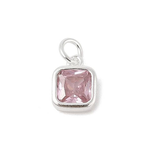 925 Sterling Silver Pave Cubic Zirconia Square Charms with Jump Rings and 925 Stamp