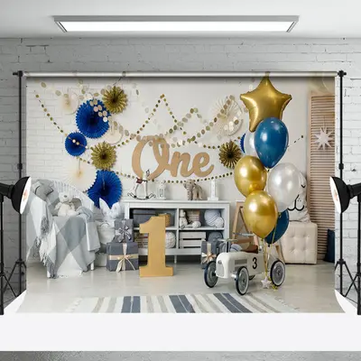 White Room Balloons 1st Birthday Cake Smash Backdrop - Aperturee