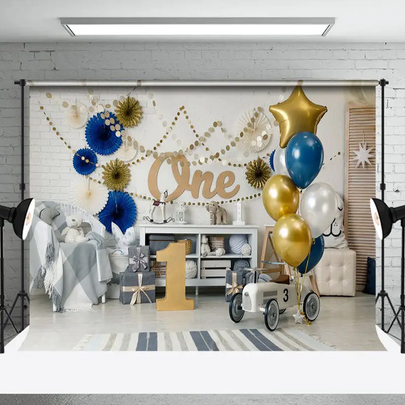 White Room Balloons 1st Birthday Cake Smash Backdrop - Aperturee