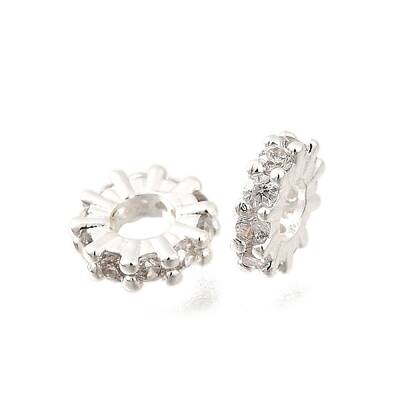 Brass Micro Pave Clear Cubic Zirconia Beads