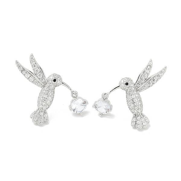 Rack Plating Brass Micro Pave Clear Cubic Zirconia Stud Earrings for Women