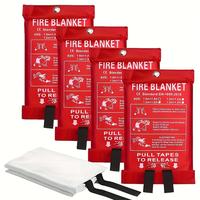 Fire Blanket, 4 Counts Heat-resistant Fiberglass Fire Blanket with Pull Tabs, Reusable Fire Safety Equipment for Kitchen, Hom...