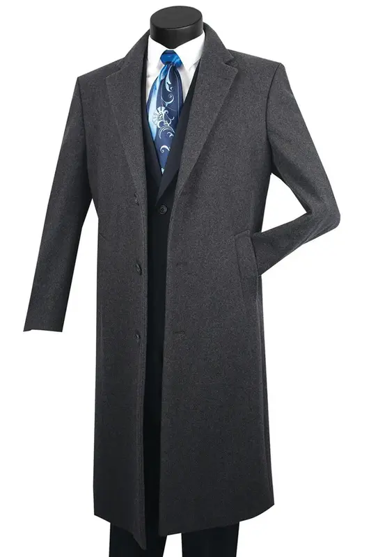 Charcoal Grey Men's Wool & Cashmere Full Length Overcoat
