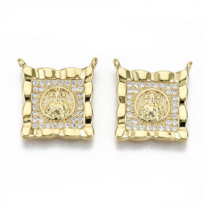 Brass Micro Pave Clear Cubic Zirconia Pendant Link