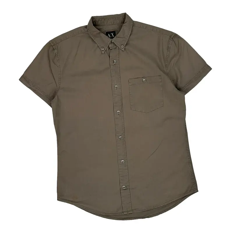 Armani Exchange Slim Fit Short Sleeve Shirt - Medium Brown Cotton