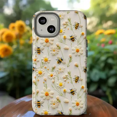 Cute Flower & Bee Pattern Smartphone Case (1 Count), Decorative Floral Phone Protector Cover, Cellphone Accessory Compatible ...