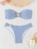Women's Striped Print Bikini Set, Casual Fashion Chic Swimwear Set for Beach Holiday Vacation, Ladies Swimsuit for All Season...