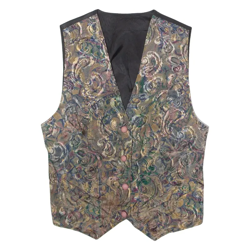 Womens Blazer Waistcoat Brown 90s Crazy Pattern M