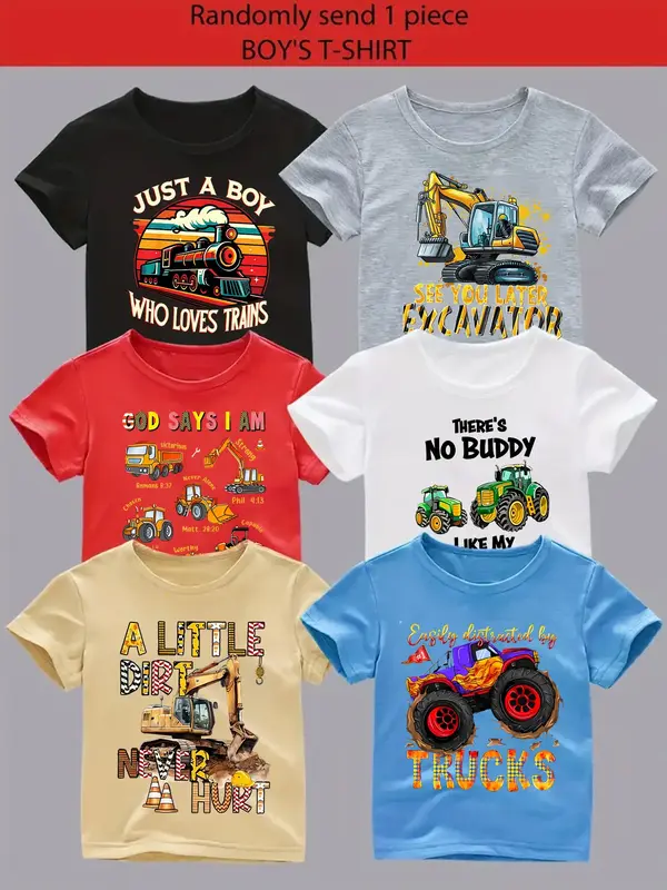 Boys' Summer Fashion Long Sleeve T-Shirt, Random Style Print Tee, Casual Fitted Design, Comfortable Moderate Fabric, Perfect ...