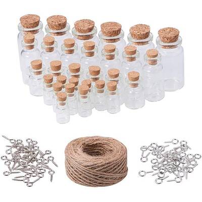 Panda Hall  & reg Glass Bottles with Iron Screw Eye Pin Bail Peg & Hemp Cord Line String