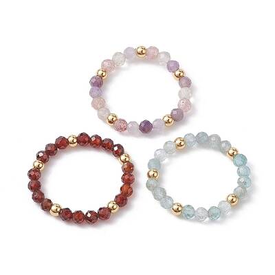 3Pcs Natural Gemstone Faceted Round Stretch Finger Rings