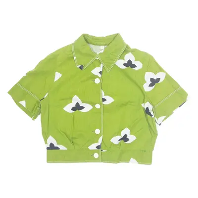 Womens Cropped Shirt Green Collared Crazy Pattern S