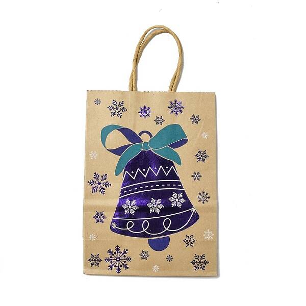 Christmas Theme Blue Printed Kraft Paper Tote Bags with Handles