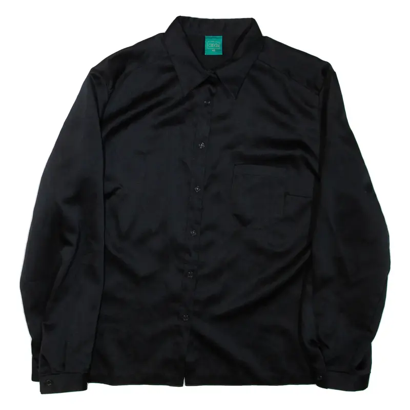 CANDA Womens Shirt Black Collared Long Sleeve L