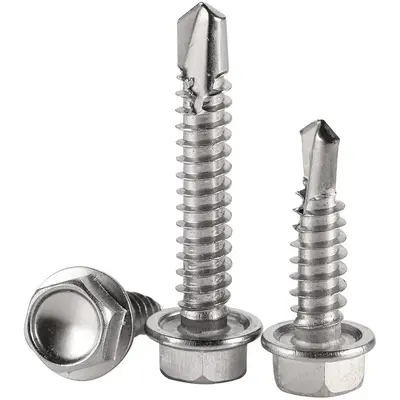 Self Drilling Screw, Hex Washer Head Self Drilling Screws (100pcs), Multiple Size Screws, Stainless Steel Self Tapping Sheet ...
