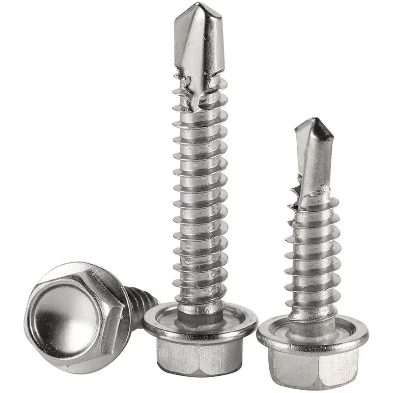 Self Drilling Screw, Hex Washer Head Self Drilling Screws (100pcs), Multiple Size Screws, Stainless Steel Self Tapping Sheet ...