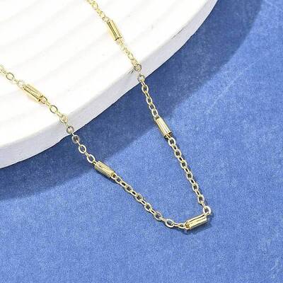 Brass Cable Chains with Column Beaded Necklace for Women