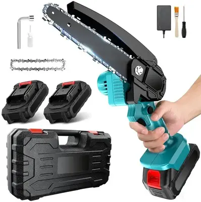 Mini Chainsaw 6 inch,Handheld Electric Power Chain Saw with 2x2000mAh Batteries and Replacement Chain Safety Lock,Battery Pow...
