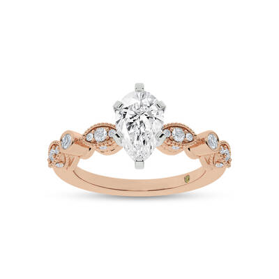 Arcan Vintage Inspired Bezel and Pavé Set Pear Shape Lab Diamond Engagement Ring | 10K Rose Gold 2 7/8 CT. TW.
