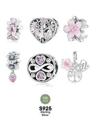 S925 Sterling Silver Cute Flower & Heart & Tree Design Pendant, 1 Count Artificial Zircon Decor Charm for Necklace & Bracelet...