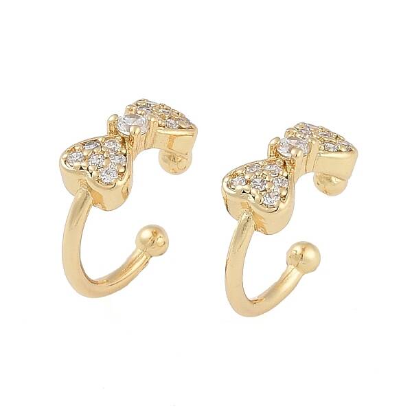 Brass Micro Pave Clear Cubic Zirconia Cuff Earring for Women