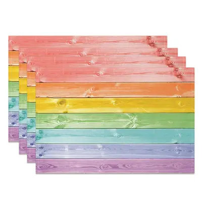 Vintage Colorful Rainbow Wooden Set Of 4 Placemats - Aperturee